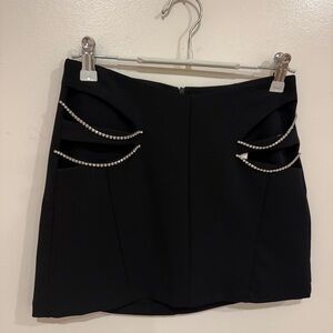 Cutout Black Skirt with Rhinestone Accents